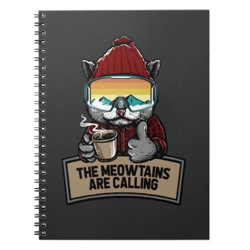 Funny Snowboard Ski Cat Snow Goggles Mountains Notebook