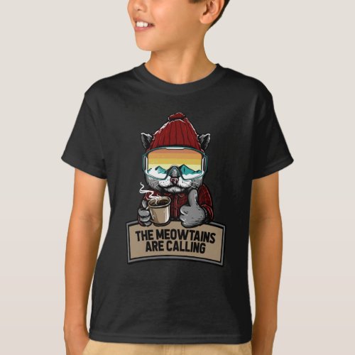 Funny Snowboard Ski Cat Snow Goggles Mountains T_Shirt