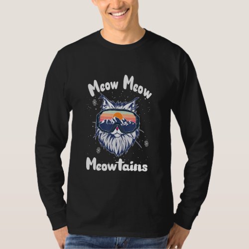 Funny Snowboarding Cat Skiing Goggles Meow Meow Mo T_Shirt