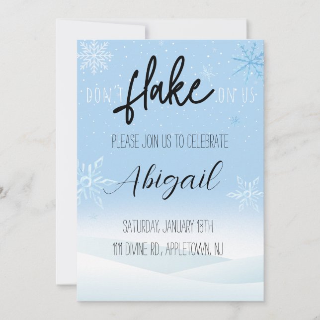 Funny Snowflake Winter Themed Birthday Party Invitation (Front)