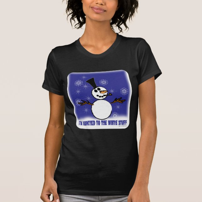 Funny Snowman Addiction Holiday Cartoon T-Shirt (Front)