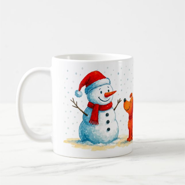 Funny Snowman and Dog Winter Coffee Mug (Left)