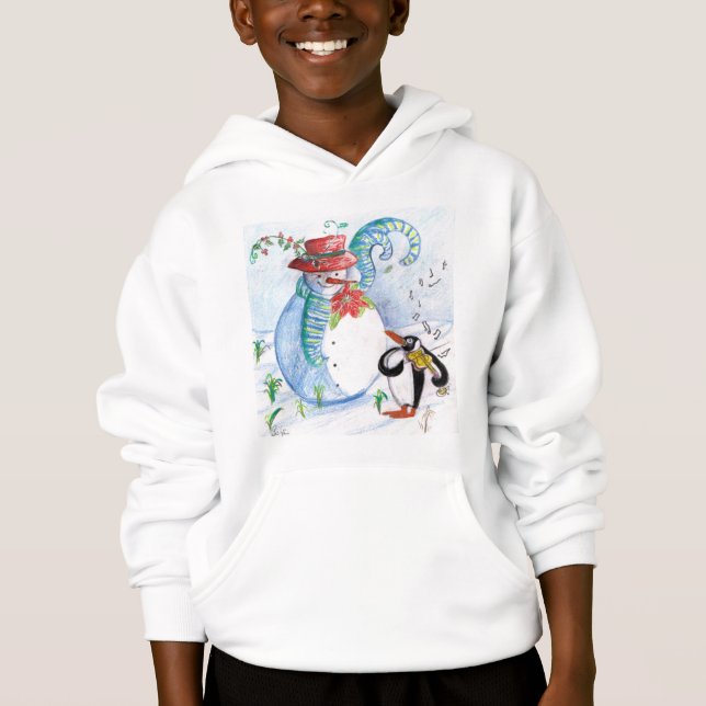 FUNNY SNOWMAN AND PENGUIN'S WINTER SERENADE HOODIE (Front)