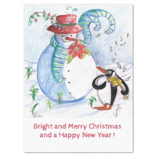 FUNNY SNOWMAN AND PENGUINS WINTER SERENADE TISSUE PAPER