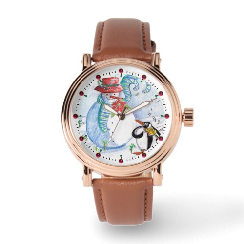 FUNNY SNOWMAN AND PENGUINS WINTER SERENADE WATCH