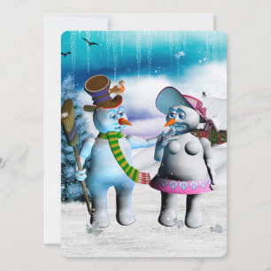 Funny snowman and snow women invitation