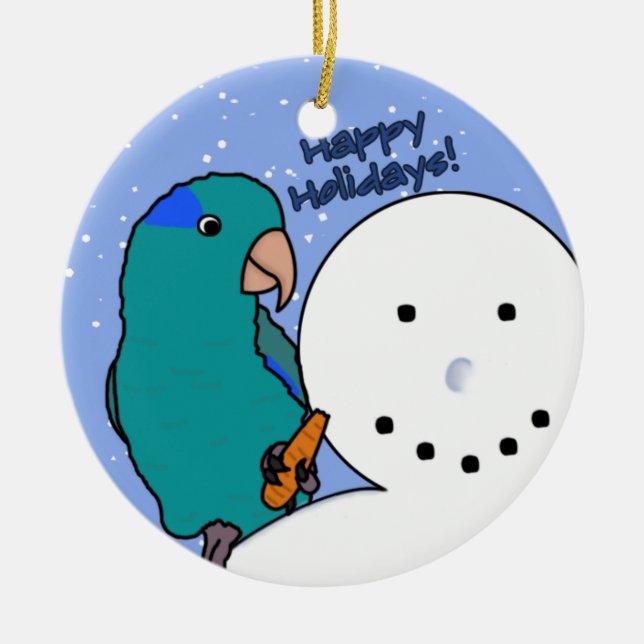 Funny Snowman Blue Parrotlet Ornament (Front)