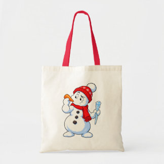 Funny Snowman Choosing a Carrot or Icicle Nose Tote Bag