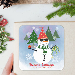 Funny Snowman Christmas Holiday Gift Square Sticker