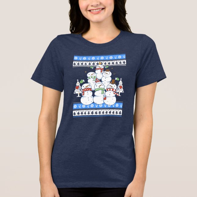 Funny Snowman Christmas Tree Tri-Blend Shirt (Front)
