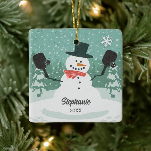 Funny Snowman Custom Pickleball Christmas Ornament