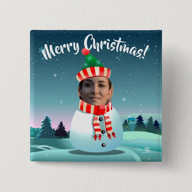 Funny Snowman Customized With Your Own Photo Button (Front)
