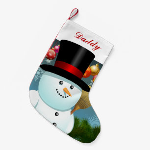 Funny Snowman Dad With Black Felt Top Hat Small Christmas Stocking