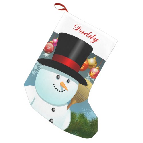 Funny Snowman Dad With Black Felt Top Hat Small Christmas Stocking
