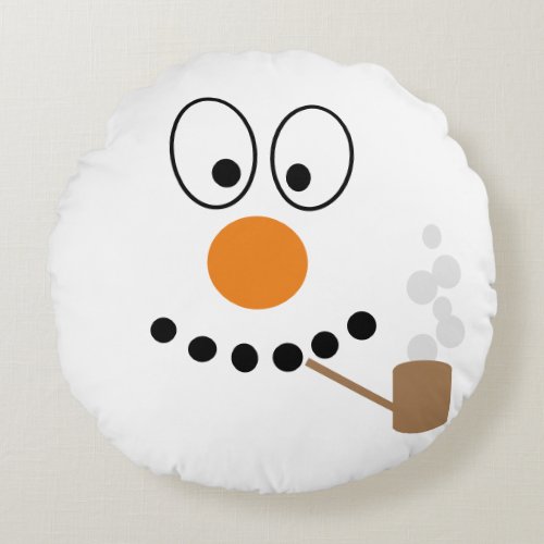 Funny Snowman Face Cartoon Christmas Round Pillow