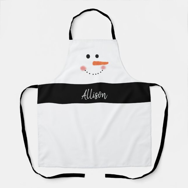 Funny Snowman Face Christmas Personalized Baking Apron (Front)