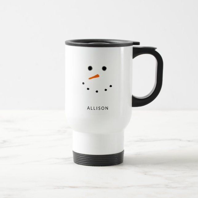 Funny Snowman Face Personalized Travel Mug (Right)