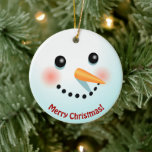 Funny Snowman Face With Carrot Nose Cartoon Ceramic Ornament at Zazzle