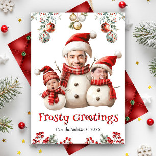 Funny Snowman Family Photo Face Cool Fun Christmas Holiday Card