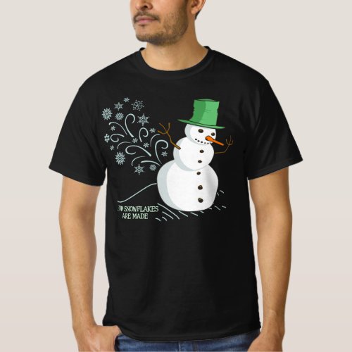 Funny Snowman Farts Snowflakes dark T_Shirt