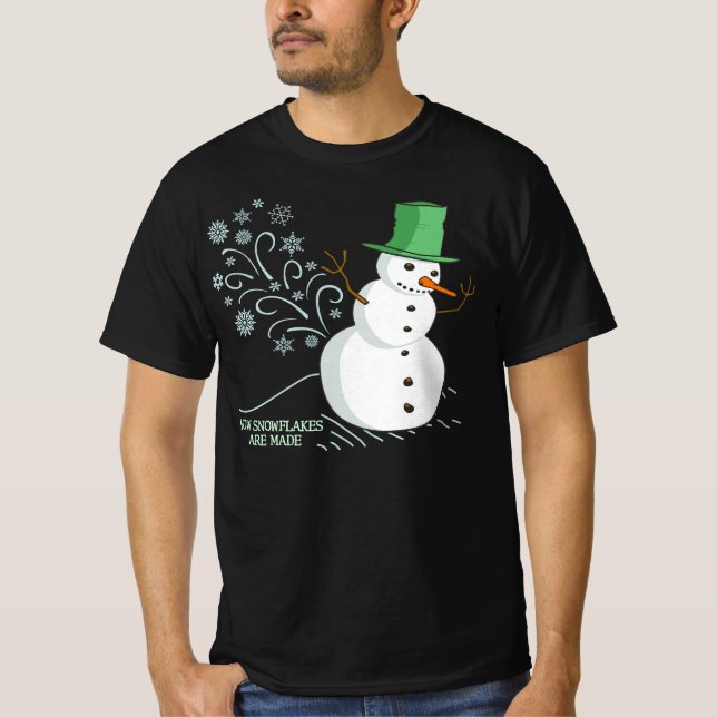 Funny Snowman Farts Snowflakes dark T-Shirt (Front)