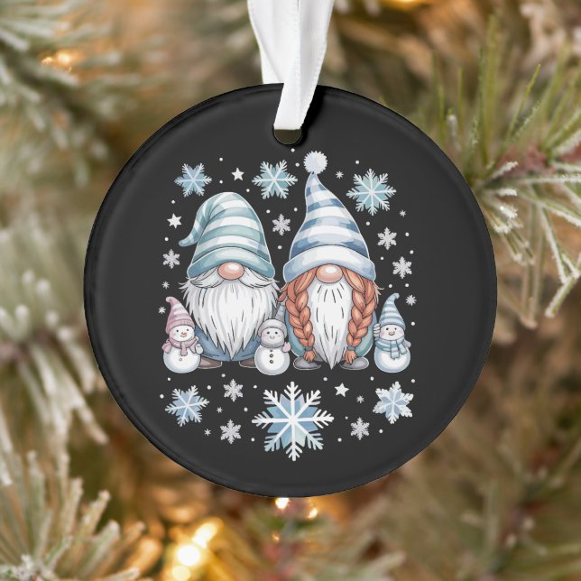 Funny Snowman Gnomies With Snowflakes Cute Winter  Ornament (Tree)