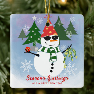 Funny Snowman Holiday Christmas Tree Ceramic Ornament