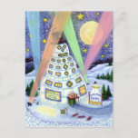 FUNNY SNOWMAN HOTEL, NORTHERN LIGHTS And PENGUINS Postcard