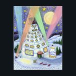 FUNNY SNOWMAN HOTEL, NORTHERN LIGHTS And PENGUINS Postcard<br><div class="desc">CHECK INTO THE SNOWMAN HOTEL FOR A BIT OF HOLIDAY WHIMSY,  SURE TO BRING SMILES.  NORTHERN LIGHTS POSTCARD *Customize ... .Look For Matching Items Susan Brack Designs</div>