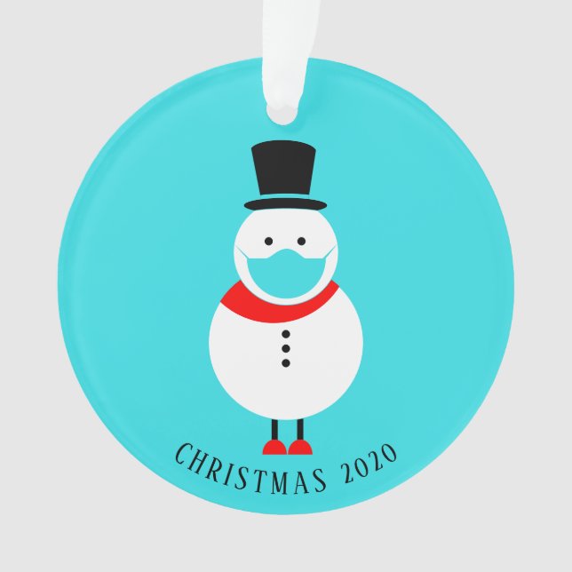 Funny Snowman in Face Mask Christmas Personalized Ornament (Front)