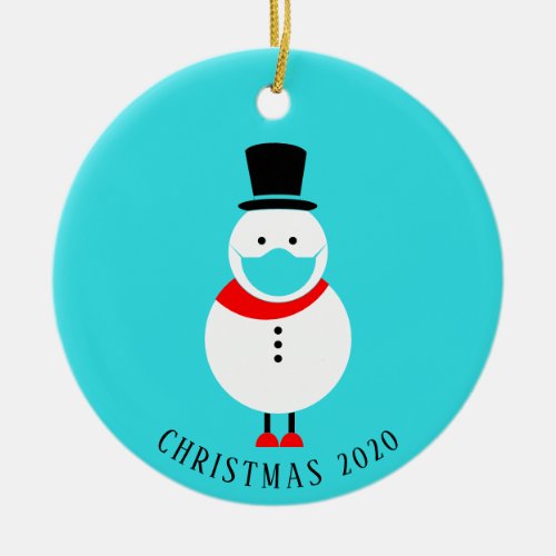 Funny Snowman in Face Mask Personalized Christmas Ceramic Ornament