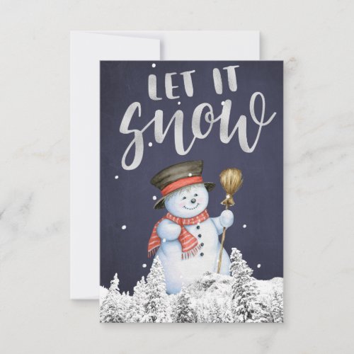 Funny Snowman  Let It Snow Silver Typography Card