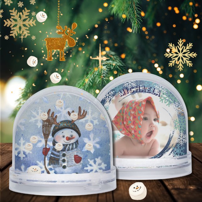 Funny Snowman Marshmallow Custom Photo snow globe (Funny Snowman Marshmellow Custom Photo snow globe)