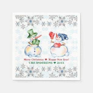 Funny Snowman Merry Christmas Crystals Snowflakes Napkins