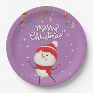 Funny Snowman Merry Christmas Paper Plates