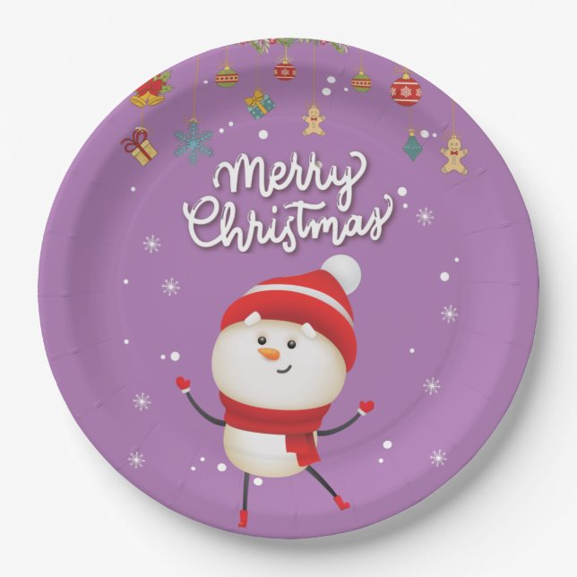 Funny Snowman Merry Christmas Paper Plates (Front)
