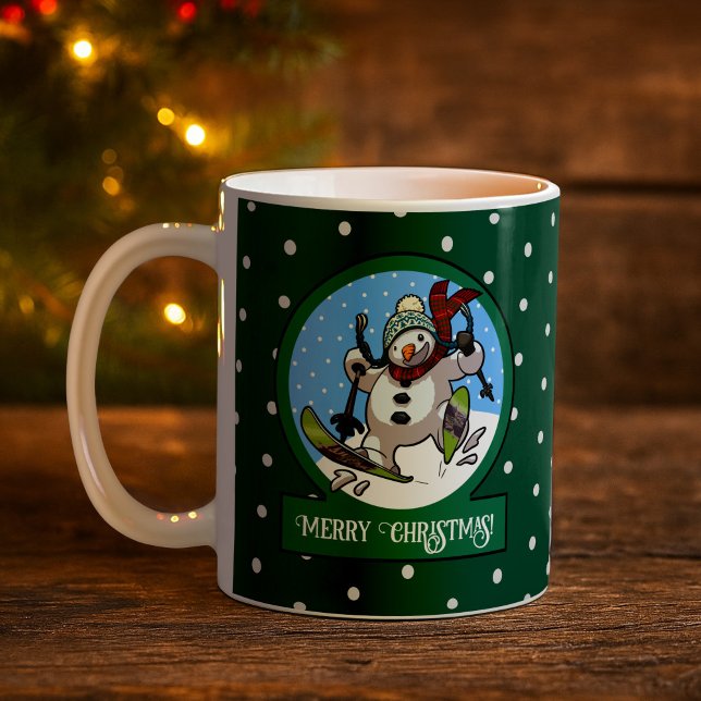 Funny Snowman Merry Christmas! Skiing Cartoon Coffee Mug (Creator Uploaded)