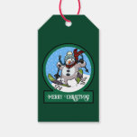 Funny Snowman Merry Christmas! Skiing Cartoon Gift Tags