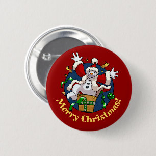 Funny Snowman Merry Christmas Surprise Cartoon Button