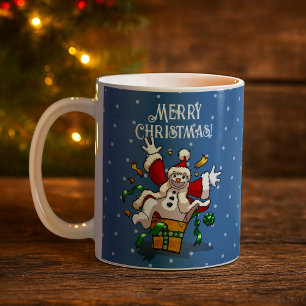 Funny Snowman Merry Christmas Surprise Cartoon Coffee Mug