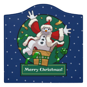 Funny Snowman Merry Christmas Surprise Cartoon Door Sign