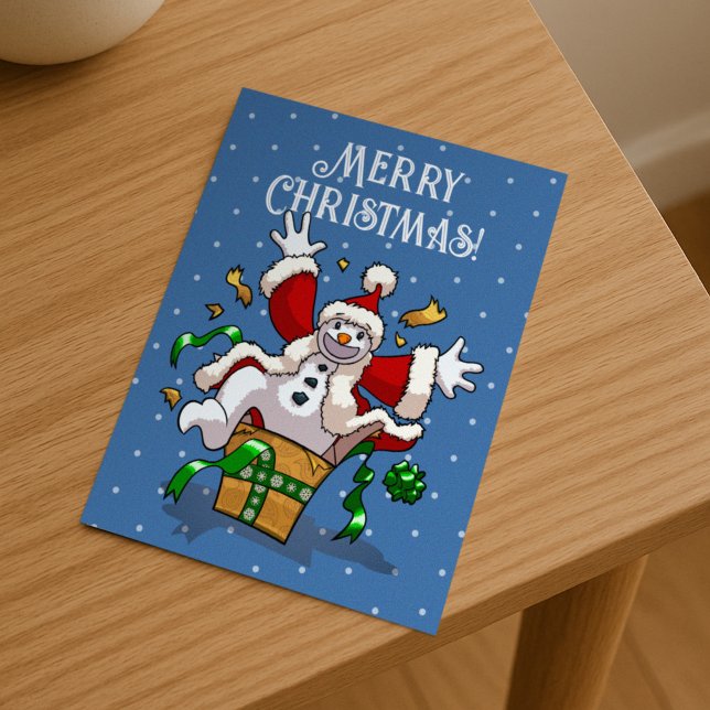 Funny Snowman Merry Christmas Surprise Cartoon Holiday Postcard (Creator Uploaded)