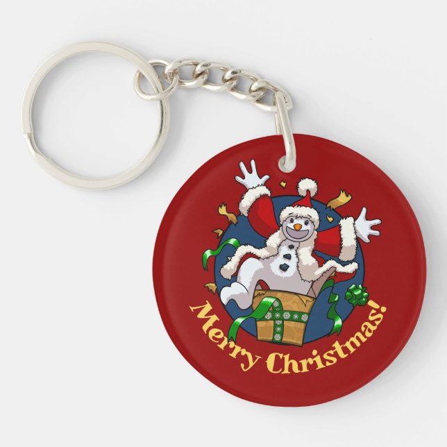 Funny Snowman Merry Christmas Surprise Cartoon Keychain (Front)