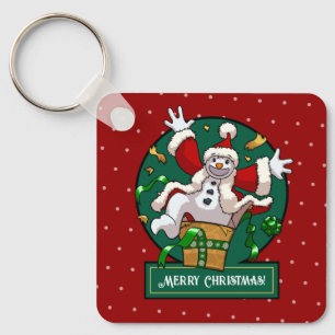 Funny Snowman Merry Christmas Surprise Cartoon Keychain