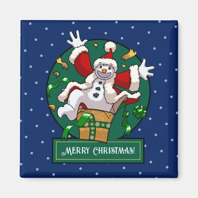 Funny Snowman Merry Christmas Surprise Cartoon Magnet (Front)