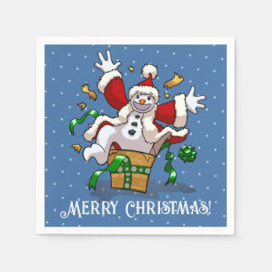 Funny Snowman Merry Christmas Surprise Cartoon Napkins