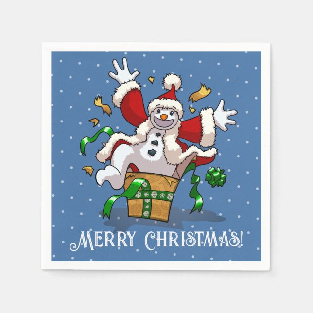Funny Snowman Merry Christmas Surprise Cartoon Napkins (Front)