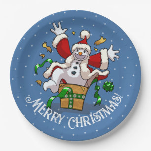 Funny Snowman Merry Christmas Surprise Cartoon Paper Plates