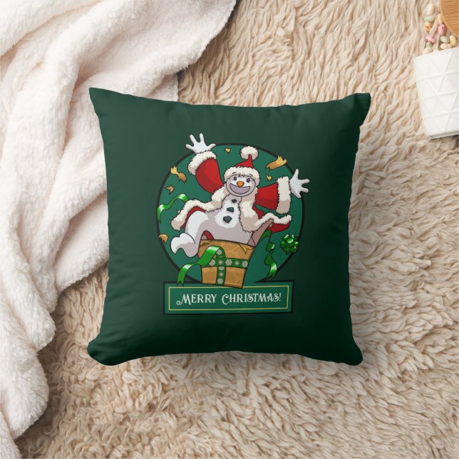 Funny Snowman Merry Christmas Surprise Cartoon Throw Pillow (Blanket)