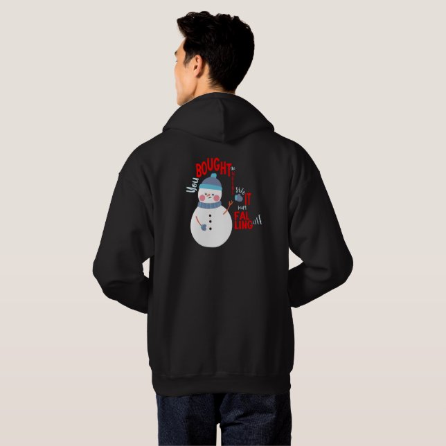 Funny Snowman Mitten Gift Text on Black Hoodie (Back Full)
